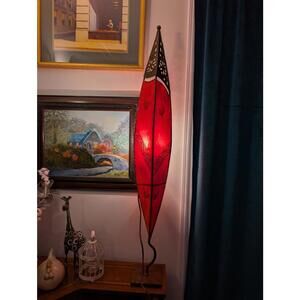 Moroccan Metal Leather Goat Skin? Red Decorative Floor Lamp Unique Leaf Design